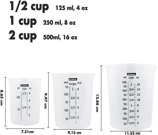 Silicone Measuring Cup for Cooking Silicone Flexible Melting Measure Cup for Butter, Chocolate, Water, 1/2 Cup&1 Cup&2 Cup