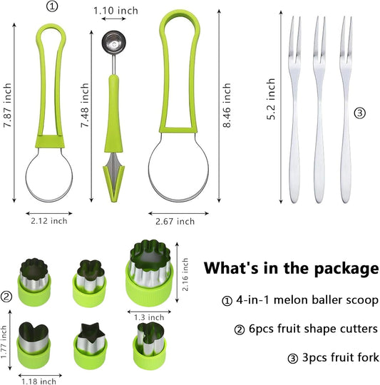 12-Pack Watermelon Cutter Set, 4-in-1 Fruit Cutter Shapes, Stainless Steel Slicer, Melon Baller, Seed Remover, Peeler, Kitchen Gadgets for Easy Fruit Preparation and Perfectly Shaped Fruit