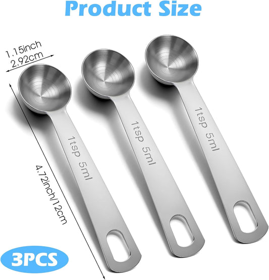 1 Teaspoon Measuring Spoons, 3Pcs Stainless Steel Short Design Kitchen Tools for Precise Cooking, Baking and Spices Measurement, 5ml