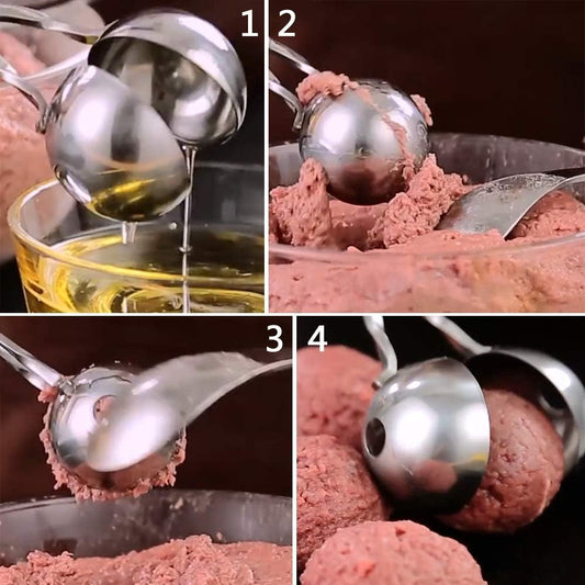Meat Baller Tongs, 2-Pack Stainless Steel Meatball Maker with Detachable Anti-Slip Handles – Non-Stick Food Scoop for Meatballs, Cake Pops, Cookie Dough, Ice Cream, and BBQ (1.38" & 1.78")