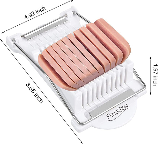 FENGCHEN Luncheon Meat Slicer, Spam Cutter with 10 Stainless Steel Wires, Slice Tool for Boiled Eggs, Banana, Avocado, White