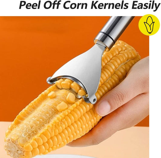 Abnaok Corn Stripper, Magic Corn Cob Stripper Tool, Premium Stainless Steel Corn Peeler with Ergonomic Handle, Corn on the Cob Stripper Tool (2x Corn Peeler+ 1 x Vegetable Peeler)