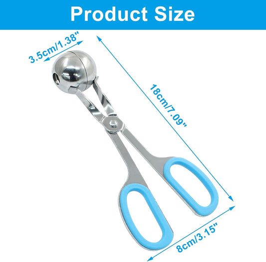 1.38"+ 1.89" Meatball Maker, 2Pcs None-stick Meatball Scoop Ball Maker, Stainless Steel Meat Baller Tongs, Cake Pop, Cookie Dough Scoop for Kitchen (Red + Blue)