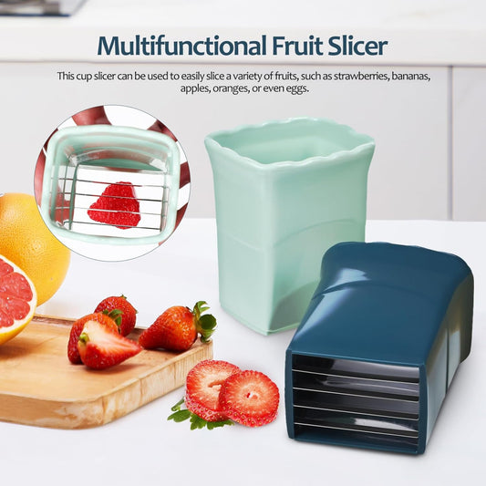 Abaodam Fruit Slicer Cup Set with Lid and Cleaning Brush - 3 Pcs Multifunctional Strawberry Cutter Egg Slicer and Small Fruit Cutter for Kitchen Use