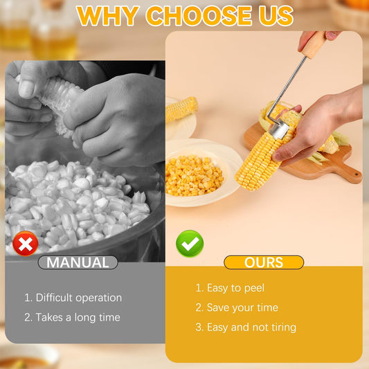 2Pcs Corn Peeler for Corn on the Cob, Easy Clean Corn Cob Peeler, Corn Cob Stripper Tool Ergonomic Design, Long Handle Stainless Steel Corn Stripping Tool for Home Kitchen Use