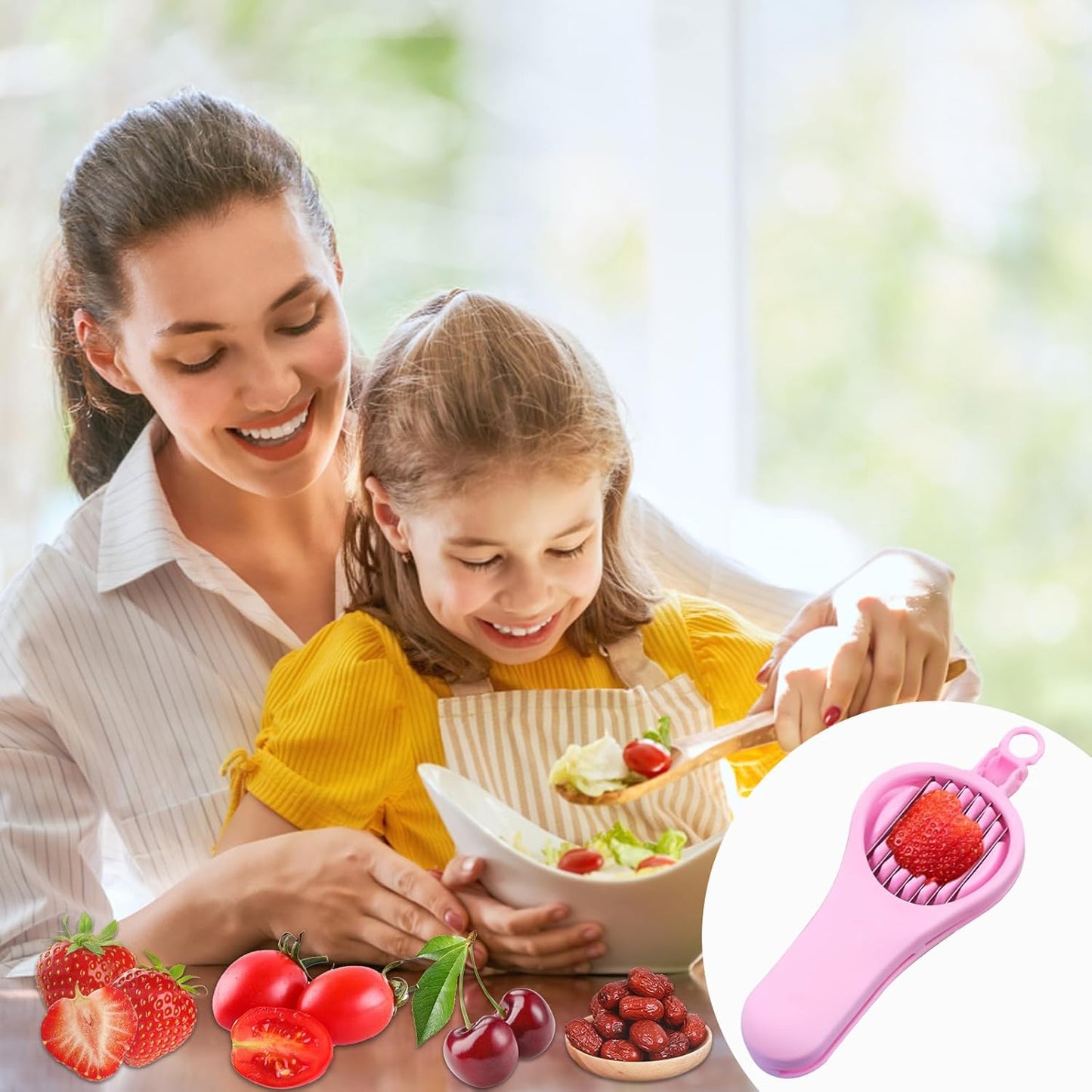Strawberry Slicer Cherry Pitter 2 in 1, Fruit Slicer Strawberry Cutter Slicer Stainless Steel Fruit Cutter for Hawthorn/Red Date/Olives/Strawberries/Tomatoes
