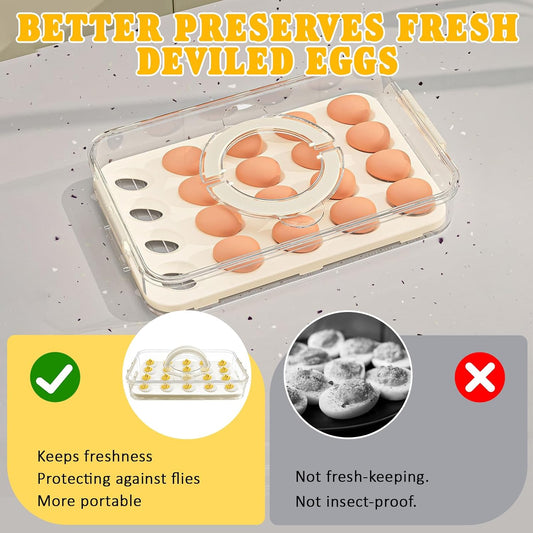 Deviled Egg Containers with Lid & Handle (2 Layer Snap-on) PET Thickened Eggs Holder Inc Egg Slicer Kitchen Tongs Silicone Spatula and Piping Decorating Kit,for Festival Party Brunch