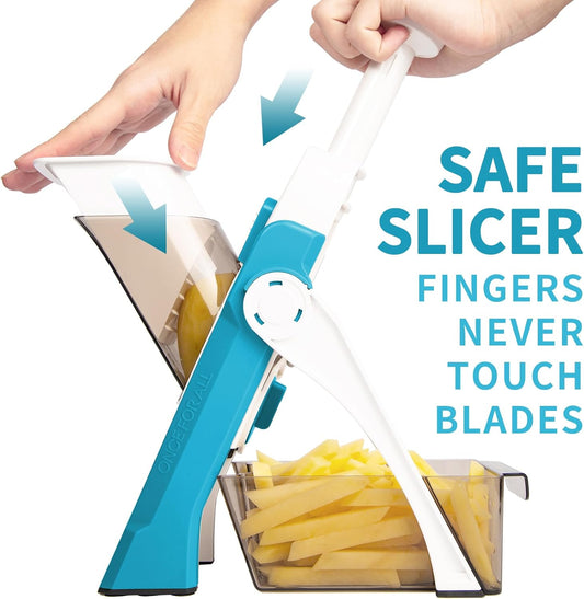 ONCE FOR ALL Safe Mandoline Slicer 5 in 1 Vegetable Chopper Food Potato Cutter, Strips Julienne Dicer Adjustable Thickness 0.1-8 mm Kitchen Chopping Artifact Fast Meal Prep (Gray)