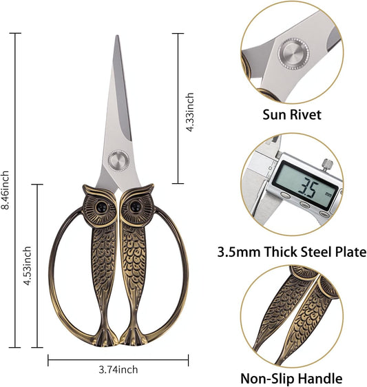 WARMHEART Owl Kitchen Scissors All Purpose, Stainless Steel Heavy Duty Sharp Shears for Meat, Chicken, Fish, Poultry, Herb, Bread (Gun-black, Medium)