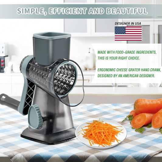 Cheese Grater with Handle, Multifunctional Manual Rotary Cheese Grater - Cheese Shredder Easily Chop Carrots, Potatoes, Vegetables and Fruits and Easy to Clean(red)