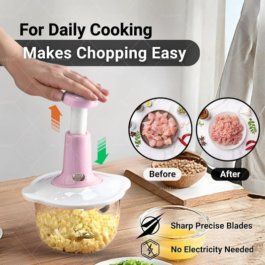 Manual Food Chopper with Hand Pull Rope Design, Stainless Steel Blade (GREEN)