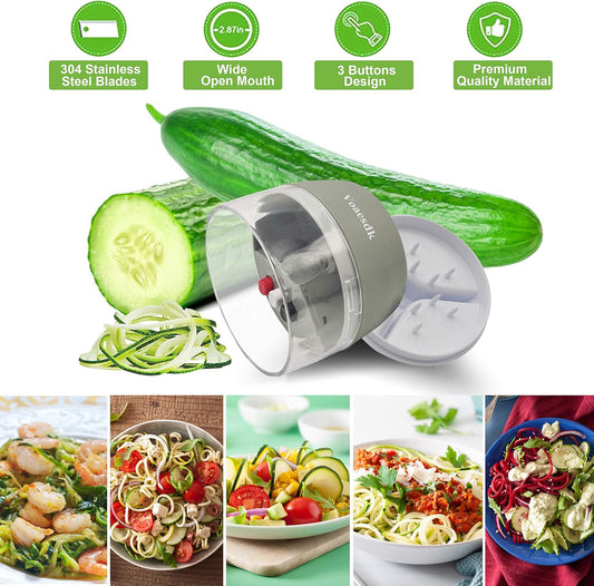 Handheld Spiralizer Vegetable Slicer,4 in 1 Heavy Duty Veggie Spiralizer Zucchini Spaghetti Maker,Vegatable Spiral Slicer for Salad,Carrot,Fruit,Cucumber,Zucchini,Onion Noodle Maker (Gray)