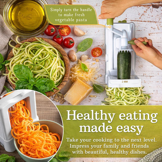 Brieftons 7-Blade Vegetable Spiralizer: Zucchini Spiral Slicer & Veggie Noodle Maker, Japanese Steel Blades, Catch Container, Strong Suction Cup, Blade Caddy, 4 eBooks | Low Carb, Vegan, Gluten-Free
