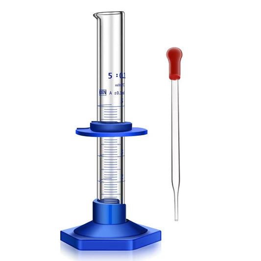 Thick Glass Graduated Cylinder Measuring Liquid Lab Cylinders with Anti-falling Plastic Base and Bumper Guards (glass, 5ML)
