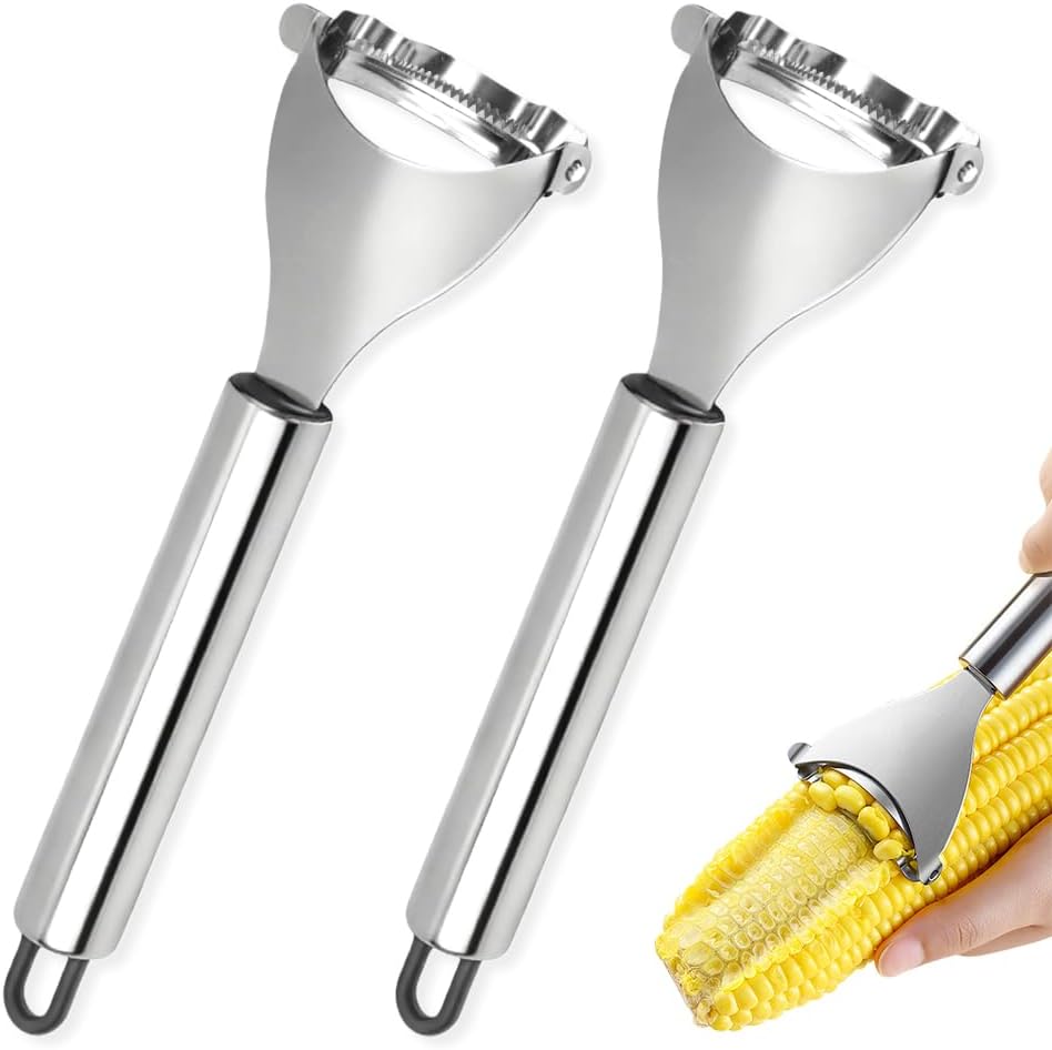 2 Pack Stainless Steel Corn Peeler and Stripper Removes Corn Kernels From Corn Cobs In Seconds Kitchen Tool