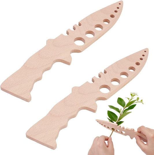 WADORN 2Pcs Wooden Herbs Leaf Stripper, Wooden Herb Stripper Herb Leaves Cutter for Cooking Gifts Kitchen Cooking Appliances Wooden Herb Peeler with Holes for Cilantro Rosemary Basil Thyme Sage