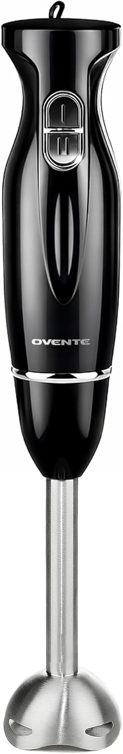 OVENTE Immersion Hand Blender Set, 300W Corded Electric Handheld Stick Mixer, 2 Mixing Speeds with Stainless Steel Blades, Egg Whisk, Beaker & BPA-Free Food Chopper, Black HS565B