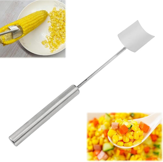 Stainless Steel Corn Stripper Tool – Long Handle Manual Kernel Peeler for Kitchen Use, Push-Down Design with Finger Protection, Dishwasher Safe