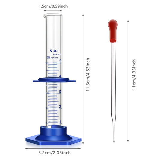 Thick Glass Graduated Cylinder Measuring Liquid Lab Cylinders with Anti-falling Plastic Base and Bumper Guards (glass, 5ML)