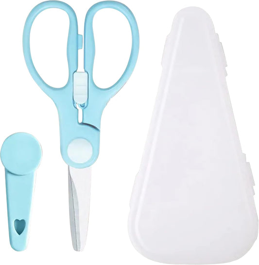 ATB Portable Baby Food Scissors Toddler Feeding Shears with Safety Lock, Food Grade Stainless Steel Material Food Supplement Scissors Suitable for Chicken Poultry Fish Meat Herbs noodles (Blue)