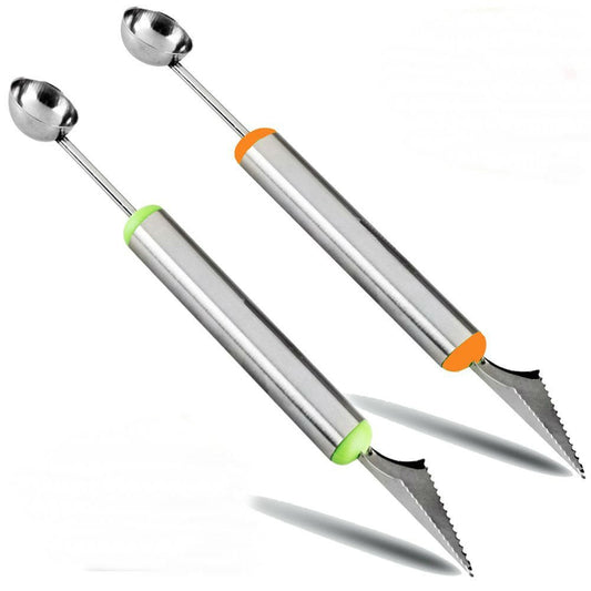AKOAK 2 Pcs Dual-Purpose Stainless Steel Melon Baller and Fruit Carving Knife,2 in 1 Kitchen Tool for Making Melon Ball and Fruit Carving or ice Cream Scooper