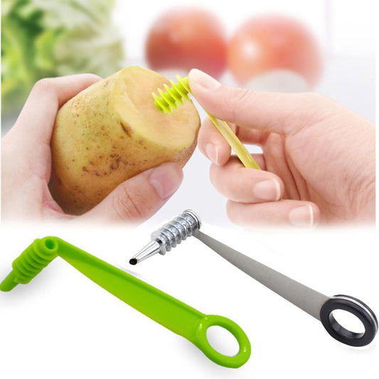 Stainless Steel Spiral Vegetable Cutter+ Plastic Green Cutter – Easy Spiralizer for Potatoes, Carrots, Cucumbers, Zucchini – Kitchen Spiral Slicer for Healthy Snacks & Salads(2pcs)