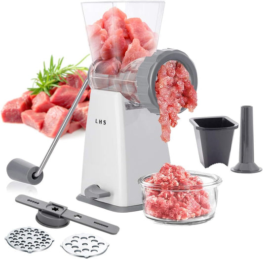 LHS Manual Meat Grinder with Stainless Steel Blades Heavy Duty Powerful Suction Base for Home Use Fast and Effortless for All Meats-White