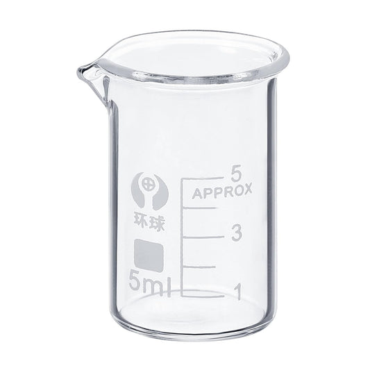 PATIKIL 5ml Low Form Glass Beaker, 3.3 Borosilicate Glass Graduated Printed Scale Measuring Cups with Spout for Kitchen Lab Liquids Transit Boiling