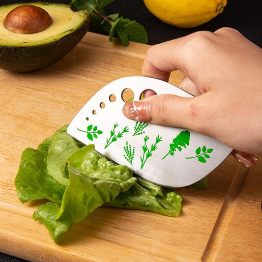 Herb Stripper Tool, 9 holes Stainless Steel Kitchen Herbs Leaf Stripping Tool,2 in 1 design,Curved edge can be used as a kitchen knifefor Chard, for Kale, Collard Greens, Thyme, Basil, Rosemary