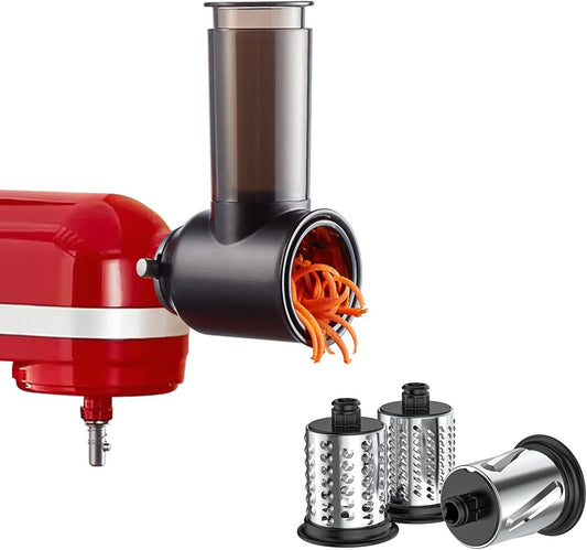 Stainless Steel Slicer Shredder Attachment for KitchenAid Stand Mixer, Cheese Grater Attachment for KitchenAid, Salad Maker, Grinding Powder, Dishwasher Safe with 4 Blades by InnoMoon