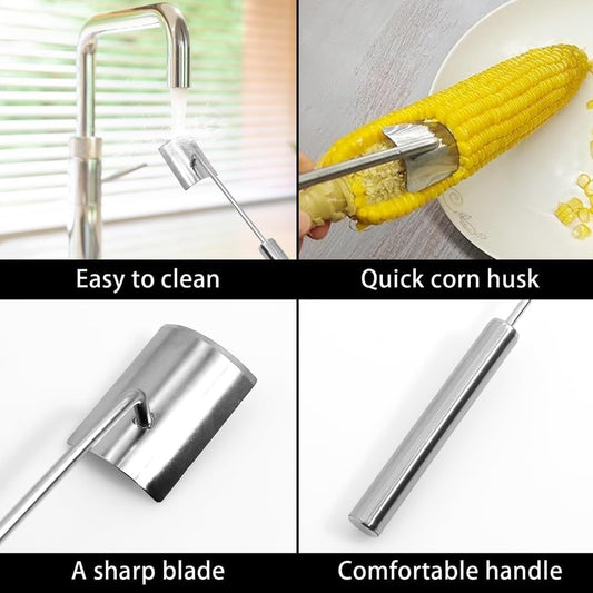Corn Peeler Stainless Steel Corn Cob Stripping Tool Long Handle Corn on the Cob Remover Corn Thresher from the Cob Removes Corn Kernels from Corn Cobs In Seconds, Kitchen Gadget, Fast and Safe