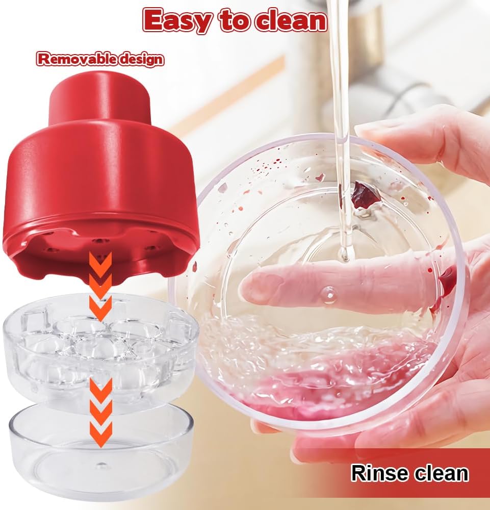 Dayinkes Cherry Pitter Tool - Pit 7 Cherries at Once, Portable Cherry Seed Remover, Quick-Release Cherry Pitter, Suitable for Cherry, Grape and Olive (Red)