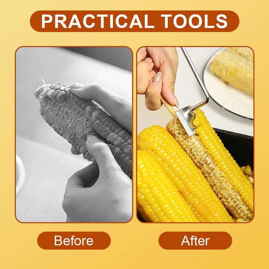 Corn Cob Peeler Tool, 2025 New Corn Stripper for Corns on the Cob, Manual Stainless Steel Corns Stripping Cutter with Long Handle for Quick Kernel Removal in Home Kitchen Use (2)