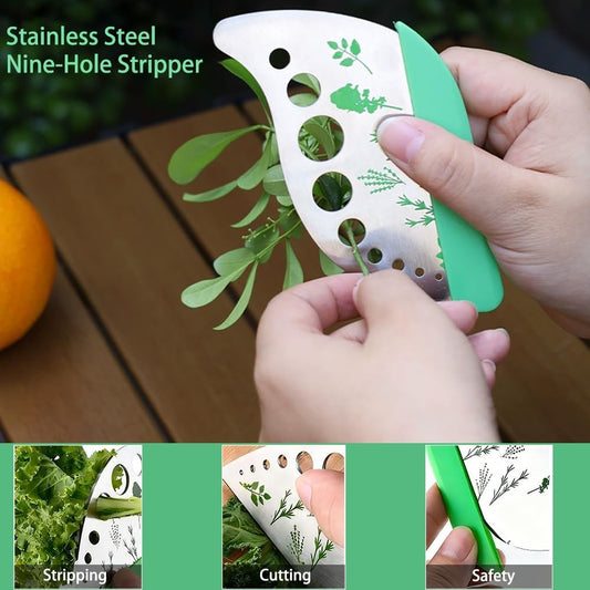 Herb Stripper Tool 9 Holes - Stainless Steel Kitchen Herb Stripping Tool, Herb Leaf Peeler for Kale, Chard, Collard Greens, Rosemary, Thyme, Parsley and Basil,Kitchen Tool