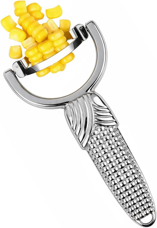 Corn Peeler for Corn on the Cob – Stainless Steel Corn Stripper Tool with Ergonomic Anti-Slip Handle – Sharp Corn Kernel Remover & Cutter for Kitchen, Salads, BBQ & Fresh Corn Prep (Silver)