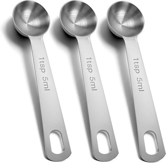 1 Teaspoon Measuring Spoons, 3Pcs Stainless Steel Short Design Kitchen Tools for Precise Cooking, Baking and Spices Measurement, 5ml