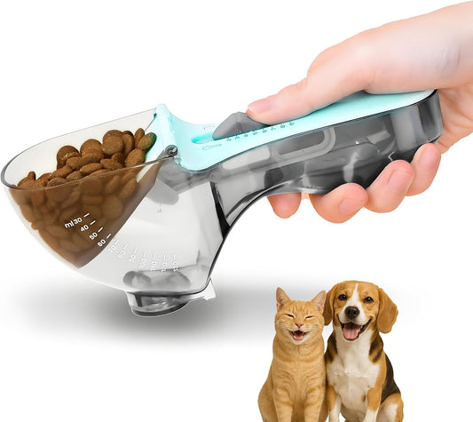 1/2 Cup Cat Dog Food Scoop, Adjustable Pet Food Measuring Cup with Scale, Pet Food Feeding Scoop for Dog, Cat and Rabbit or Bird, Puppy Measuring Cup, Easy Clean and Also Use for Rice, Flour, Soybean