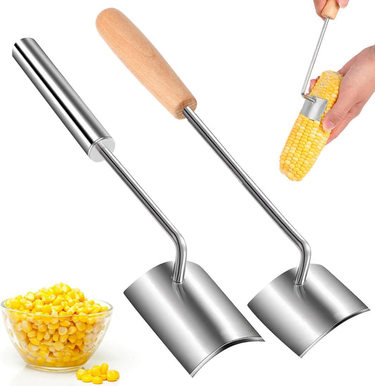 2Pcs Corn Peeler for Corn on the Cob, Easy Clean Corn Cob Peeler, Corn Cob Stripper Tool Ergonomic Design, Long Handle Stainless Steel Corn Stripping Tool for Home Kitchen Use