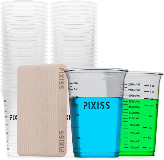 Disposable Epoxy Resin Mixing Cups with Measurements (20-Pack) Pixiss Mixing Cups for Epoxy Resin, Epoxy Mixing Containers, Epoxy Cups For Epoxy Measuring Cups - 20 Resin Mixing Sticks