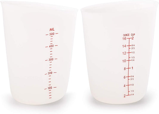 Hedume Set of 4 Silicone Flexible Measuring Cups with Marking, 2 Pack 8 Ounces(1-cup) and 2 Pack 16 Ounces(2-cup) Squeeze and Pour Silicone Measuring Cup Set