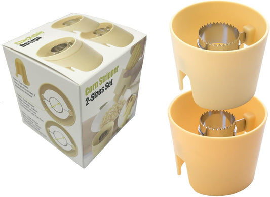 2 Pcs Corn Peeler - Corn Stripper for Corn on the Cob, Corn Cutter with Safety Handle [Lemon Yellow- 2 Different Sizes]