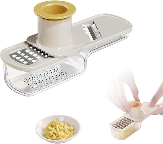 ANIS·KEAAR 1PCS 3-in-1 Multifunctional Garlic Grinder– Stainless Steel Slicer/Shredder/Grinder with Hand Guard, Transparent Container & Blade Storage,Safe Food Slicer, Easy to Use & Clean