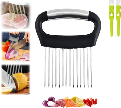 Large Onion Holder for Slicing, Extra-Large Onion Cutter Chopper, Stainless Steel Veg Slicer for Potatoes/Lemons,Eggs,Food Slicer Assistant Tool for Fruit and Meat