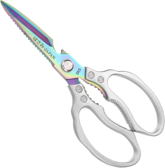 M METERXITY Kitchen Scissors, 9" Multi-Purpose Stainless Steel Heavy Kitchen Shears for Food/Poultry/Pizza/Herb, Lotus Handle Shape Cooking Scissors Dishwasher Safe [Silver Tone]