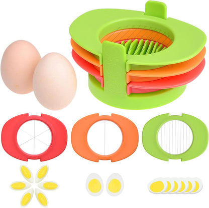 Egg Slicer Set with 3 Cutters - Cut Boiled Eggs into Thin Slices, Wedges or Halves - Easy Manual Egg Slicing - No Power, No Noise - Great for Sandwiches, Salads and Hors d'Oeuvres - With Slicer Stand