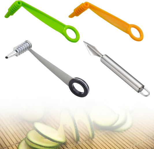 4-Piece Potato Spiral Cutter, Vegetable Spiralizer Set with 2 Stainless Steel and 2 Plastic Blades, Spiral Vegetable Cutter for Potatoes, Carrots, Zucchini and More