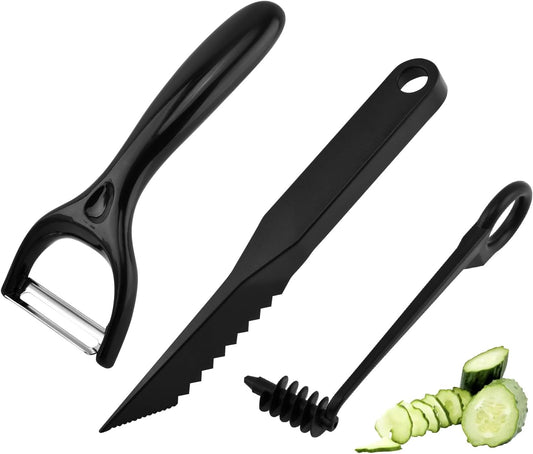 Kitchen Spiral and V-Shaped Tools, Spiral Slicer Blade Cucumber Cutter Fruit Shape Cutters, Manual Screw Peelers Kitchens and Dining Tooling (3 Pack)