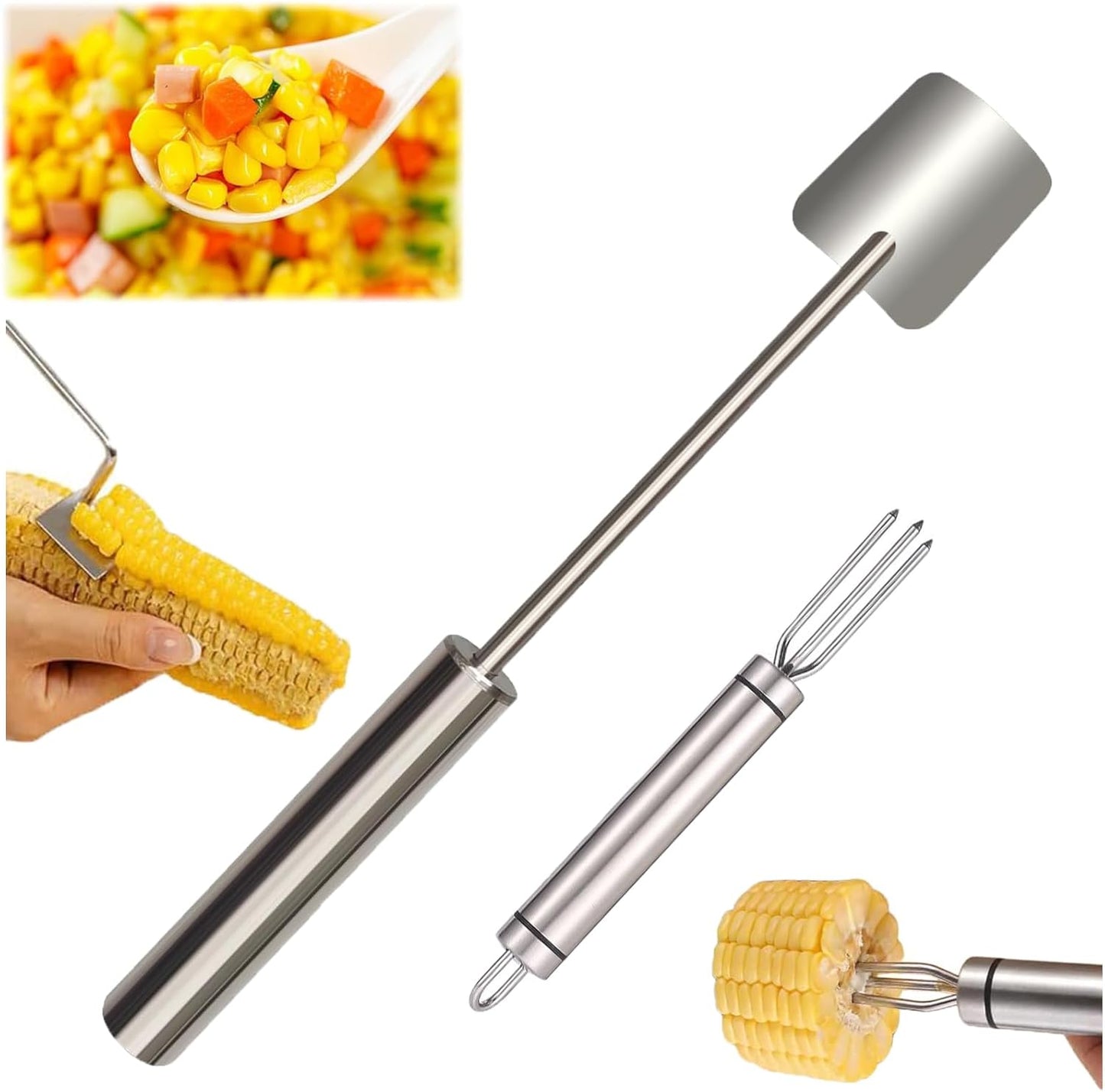Corn Peeler, Corn Stripper, Long Handle Stainless Steel Corn Stripping Too Thresher Scraper for Home Kitchens, Restaurant Chefs (2PCS)
