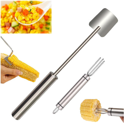 Corn Peeler, Corn Stripper, Long Handle Stainless Steel Corn Stripping Too Thresher Scraper for Home Kitchens, Restaurant Chefs (2PCS)
