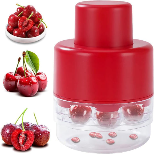 Dayinkes Cherry Pitter Tool - Pit 7 Cherries at Once, Portable Cherry Seed Remover, Quick-Release Cherry Pitter, Suitable for Cherry, Grape and Olive (Red)